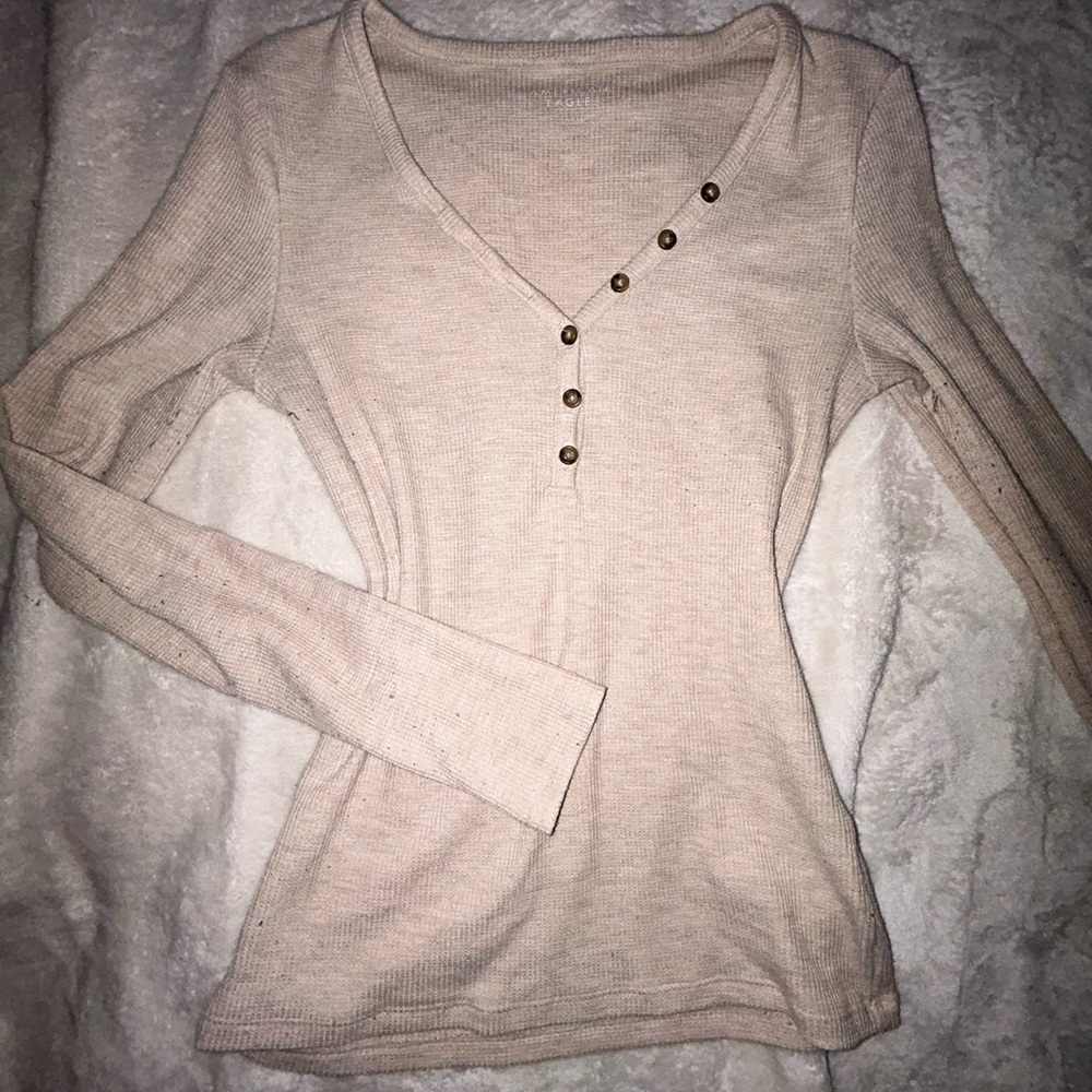 American Eagle Outfitters Beige Long Sleeve Top